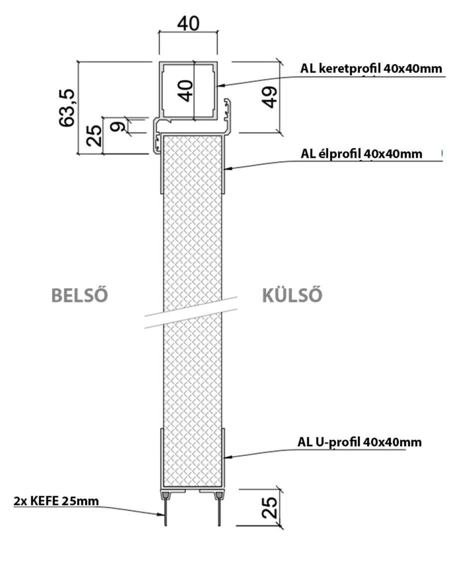 Függőleges metszet a kétszárnyú garázskapu küszöbprofil nélkül